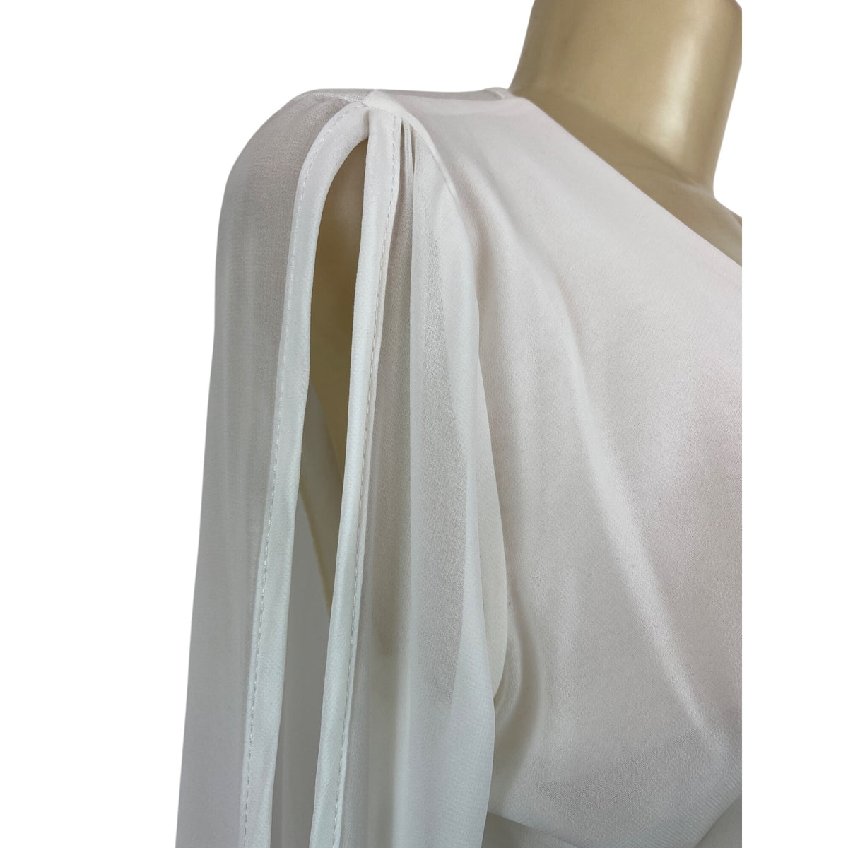 Arden B. Womens Long Sleeve V-Neck White Drape Top Sz S