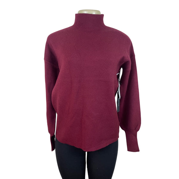 Tahari Womens Magenta Mock Neck Sweater With Rhinestone Button Cuffs Sz S - New