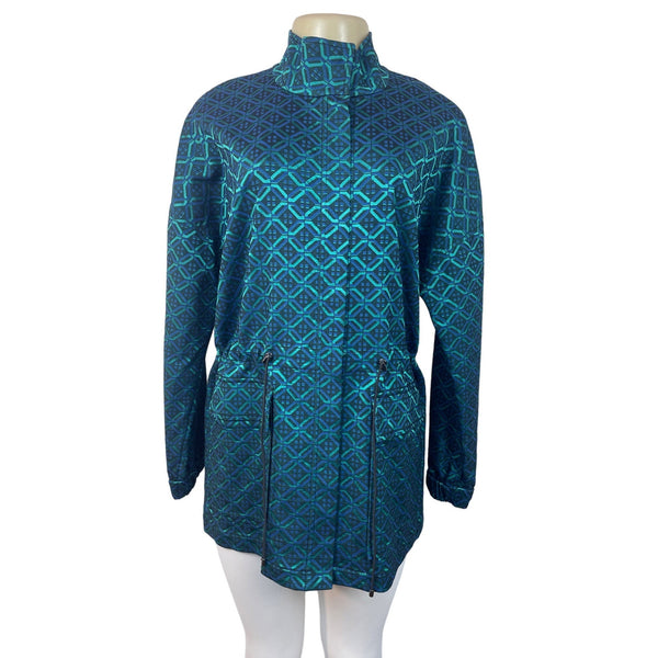 St. John Women's Tile Print Teal Coat  Funnel Jacket Sz S - NWT