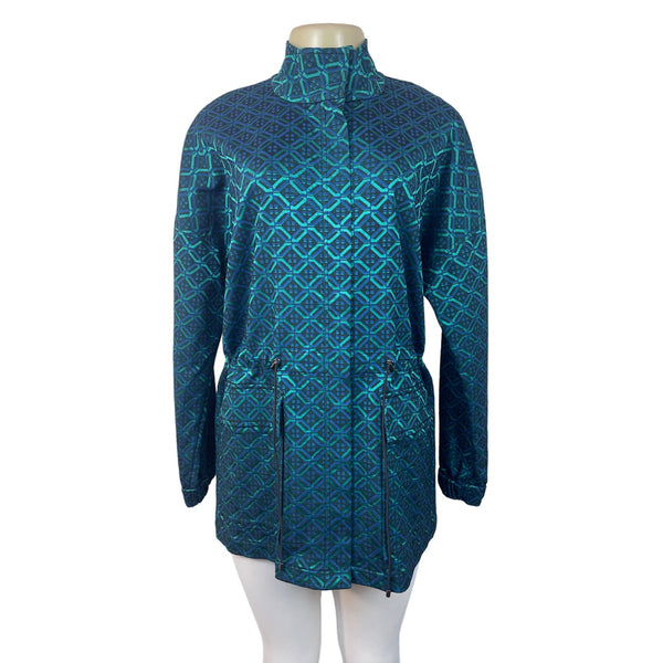 St. John Women's Tile Print Teal Coat  Funnel Jacket Sz S - NWT