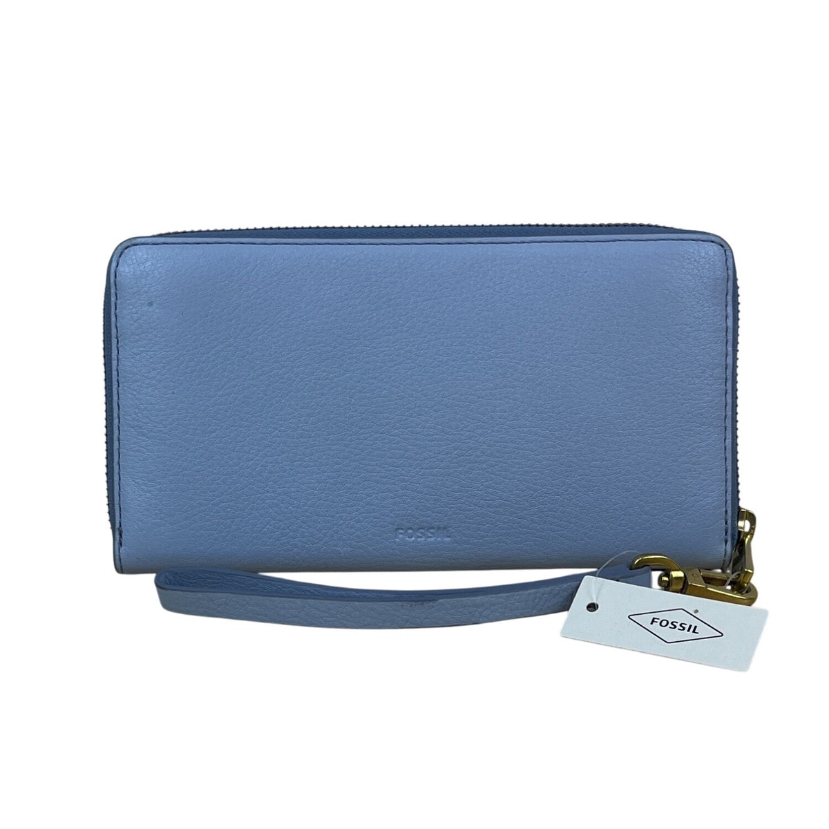 Fossil Women’s Horizon Blue Leather RFID Zip Wallet Wristlet Sz M-New