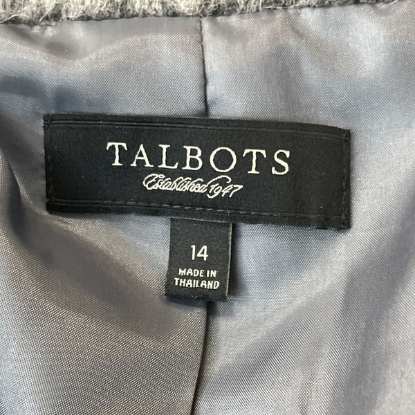 Talbots Women's Grey Alpaca Outer Shell Squared Pattern Long Sleeve Coat Sz 14