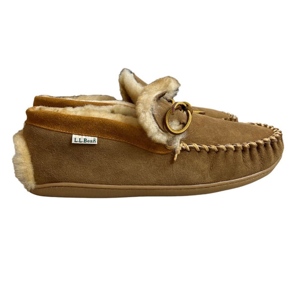 L.L Bean Men's Brown Leather &  Fur Moccasin Shoes Sz 10