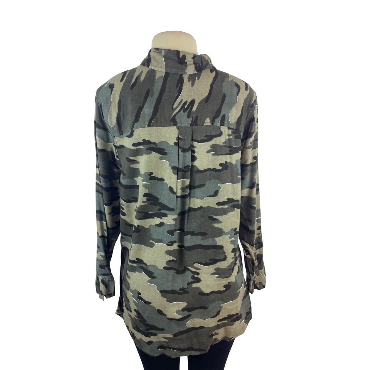 Susina Womens Olive Green Camouflage Button-Up Long Sleeve Shirt Sz M - New