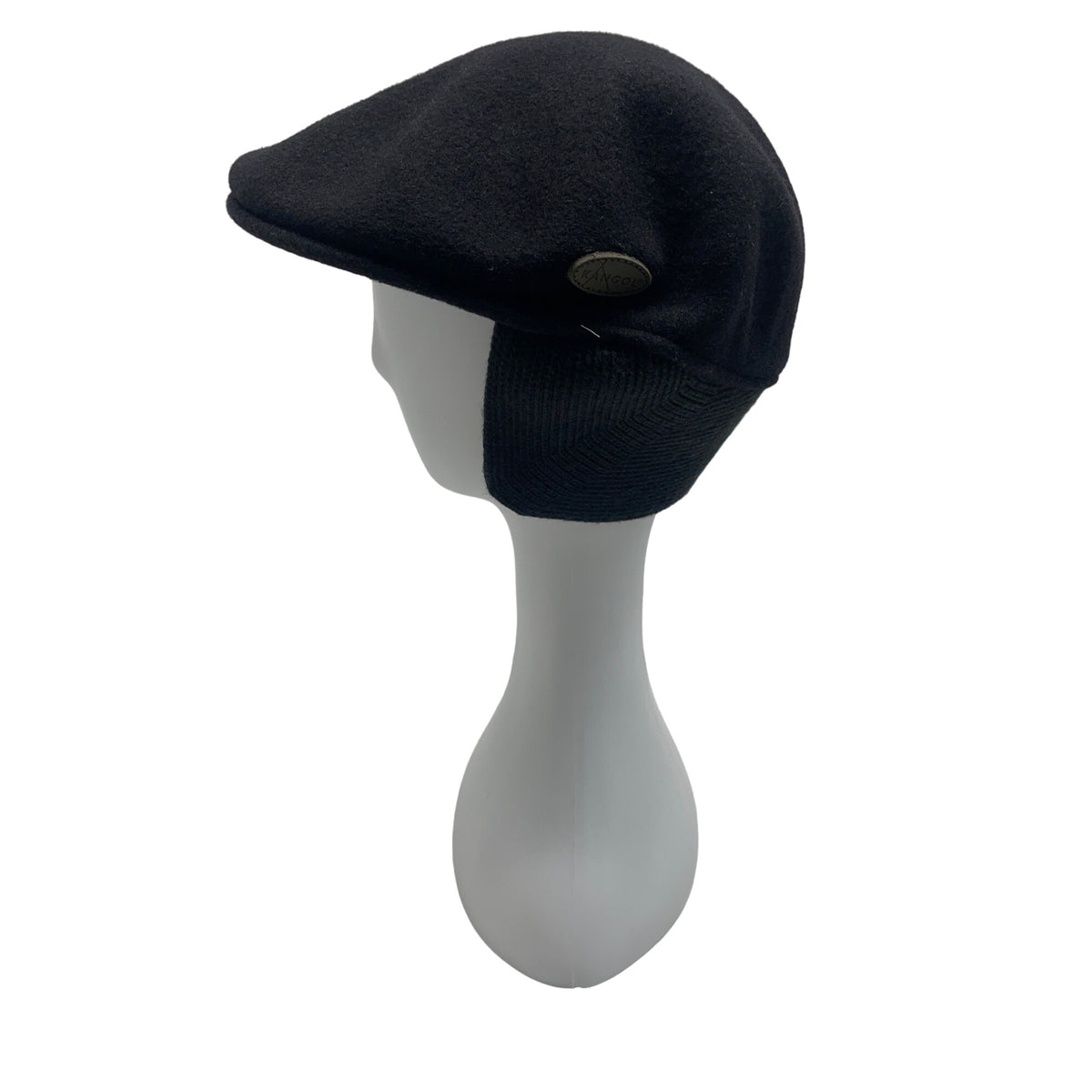 Kangol Mens Wool Earflap Flat Cap Hat Black